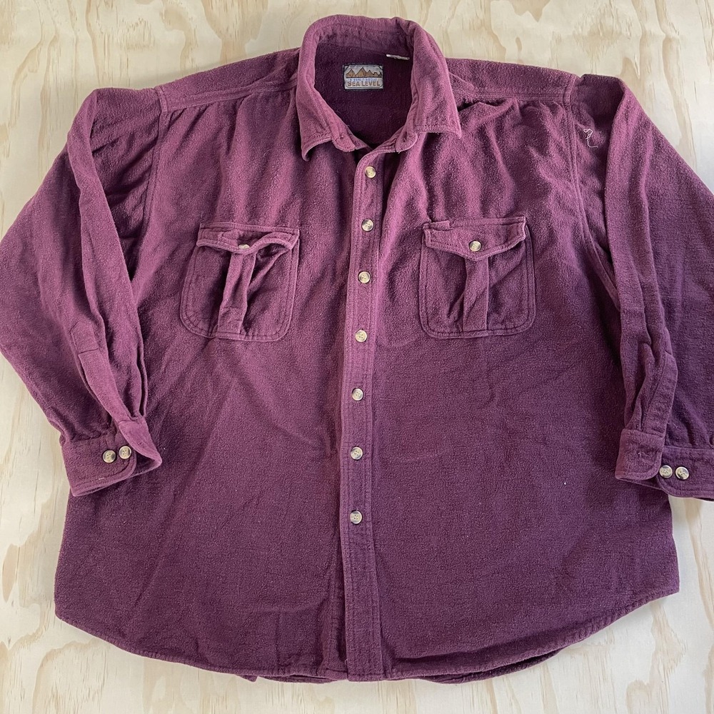 Vintage Sea Level Fleece Shirt Mens XL Burgundy Long Sleeve Button Up